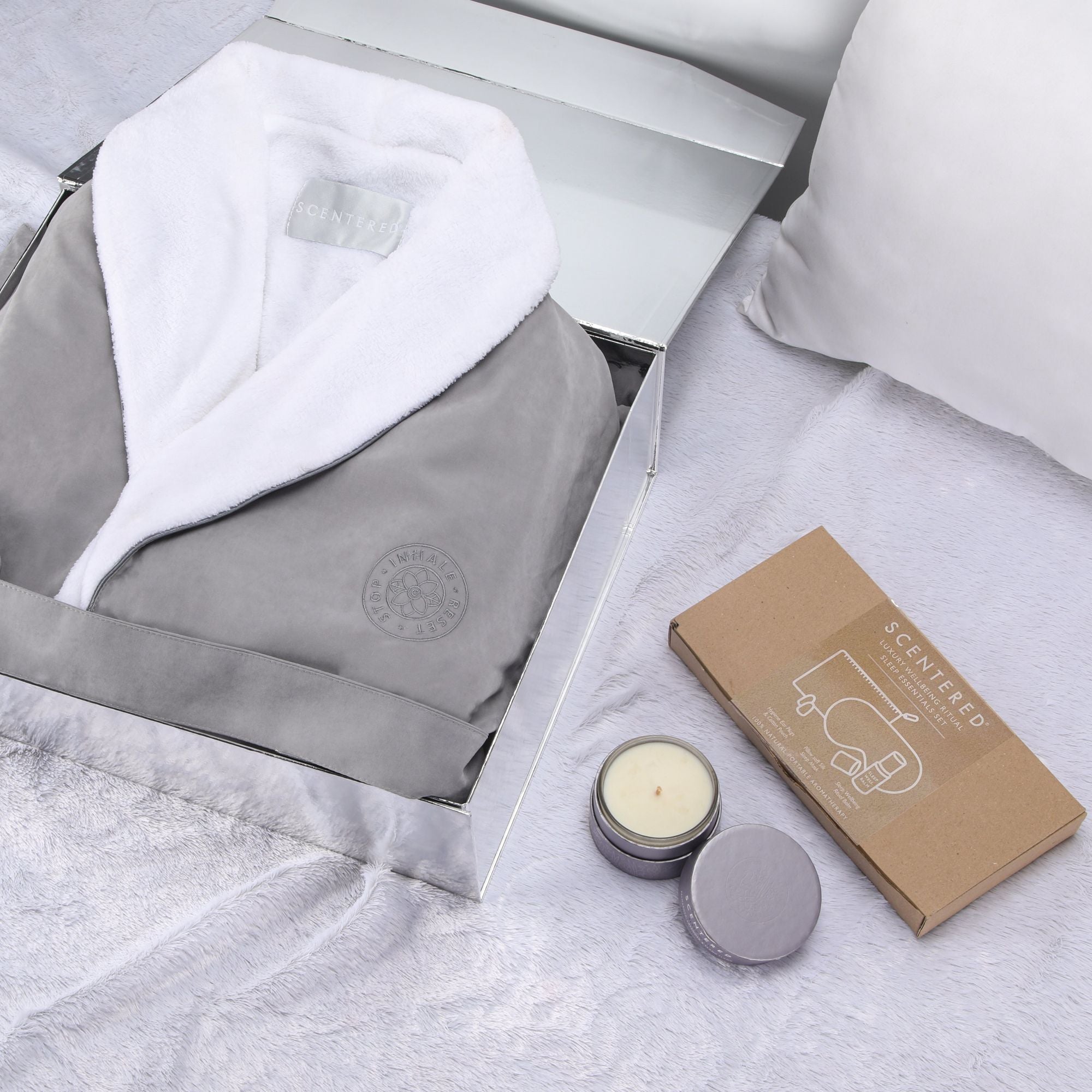 Good nights sleep collection travel candle and bathrobe on display