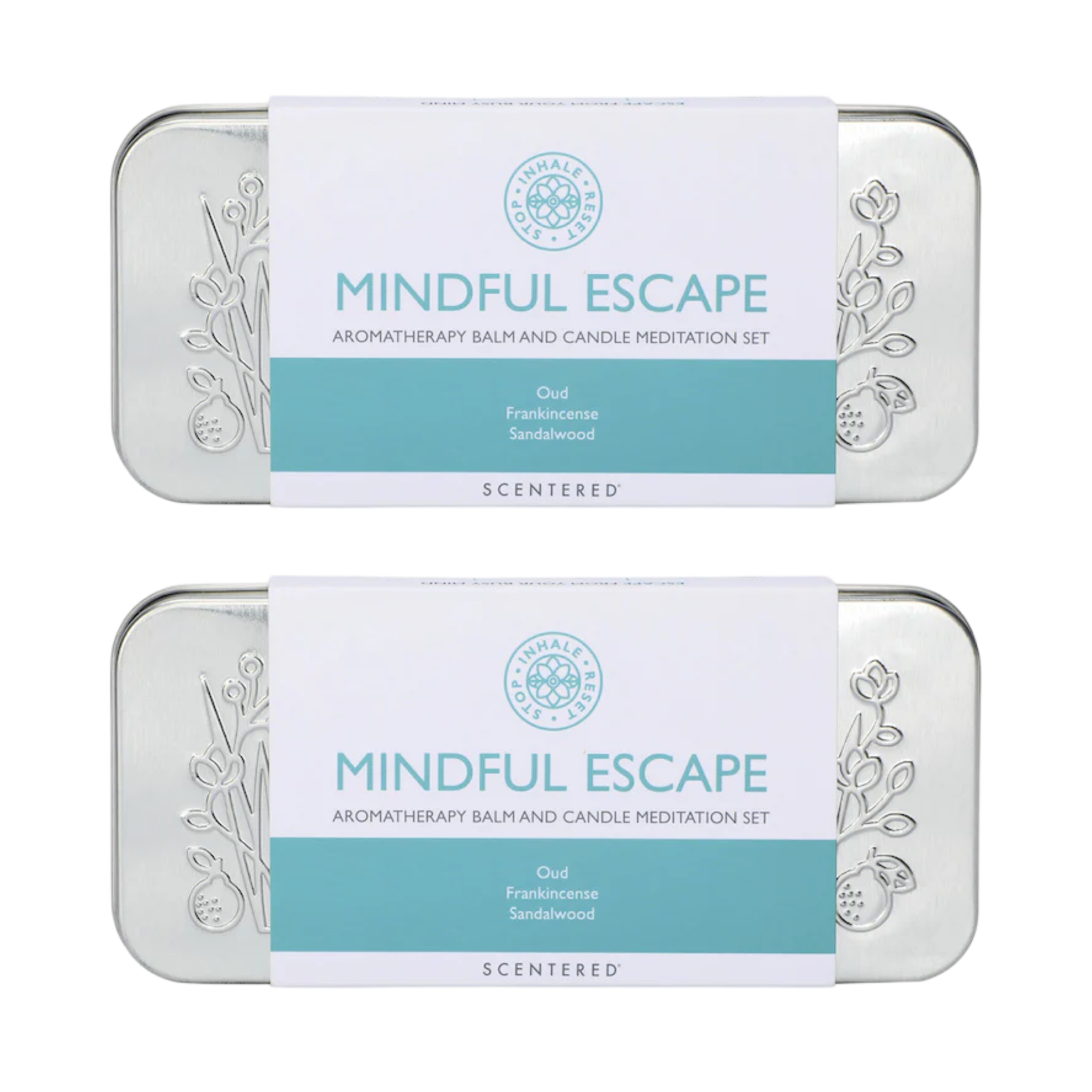 Two units of the Scentered Mindful Escape Relaxation closed on a white background